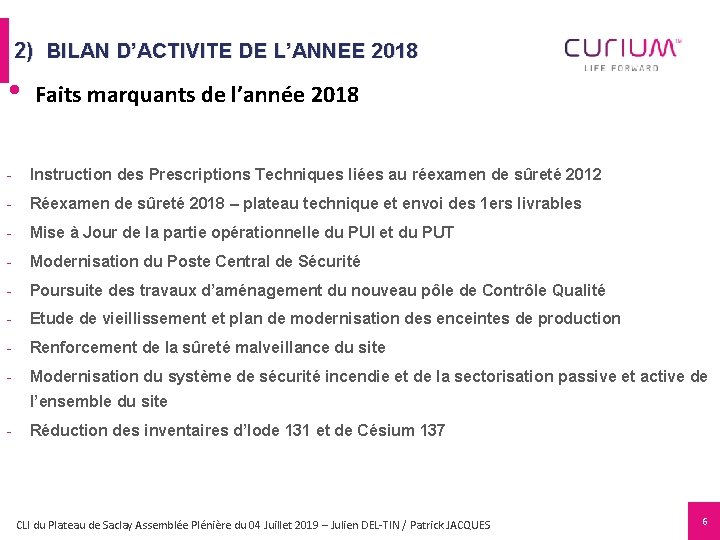 2) BILAN D’ACTIVITE DE L’ANNEE 2018 • Faits marquants de l’année 2018 - Instruction