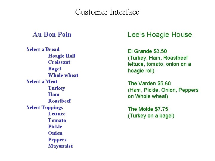 Customer Interface Au Bon Pain Lee’s Hoagie House Select a Bread Hoagie Roll Croissant