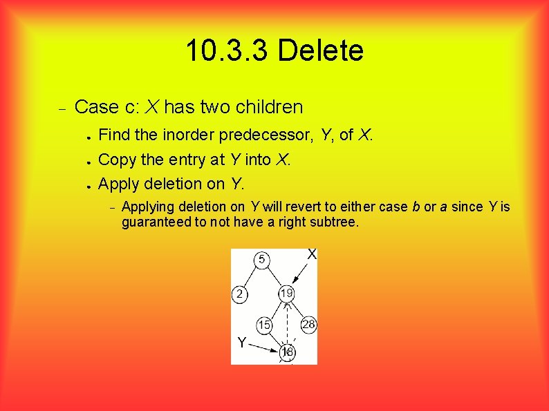 10. 3. 3 Delete Case c: X has two children ● ● ● Find