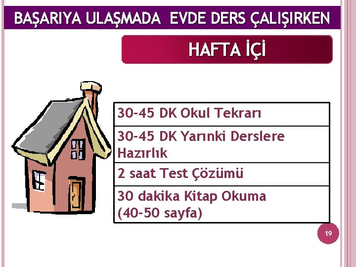 BAŞARIYA ULAŞMADA EVDE DERS ÇALIŞIRKEN HAFTA İÇİ 30 -45 DK Okul Tekrarı 30 -45