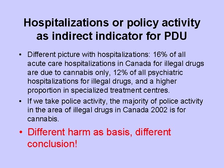 Hospitalizations or policy activity as indirect indicator for PDU • Different picture with hospitalizations: