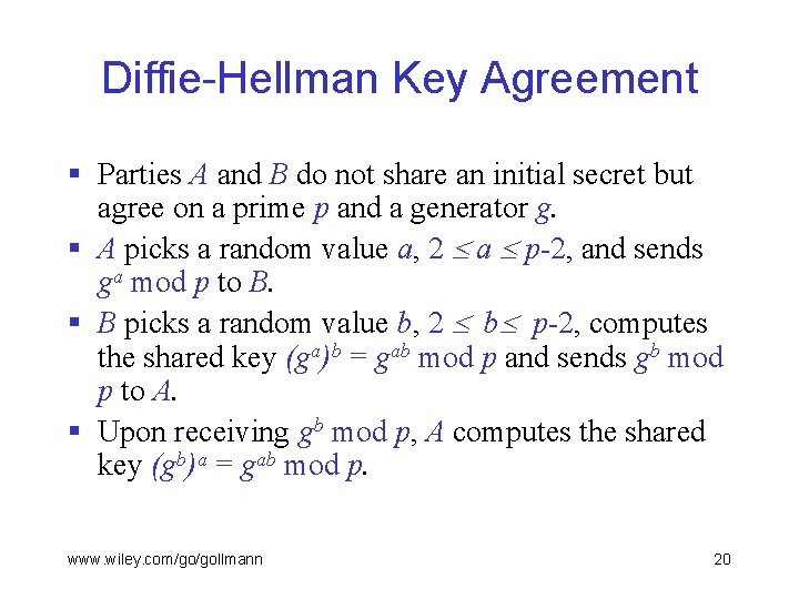 Diffie-Hellman Key Agreement § Parties A and B do not share an initial secret