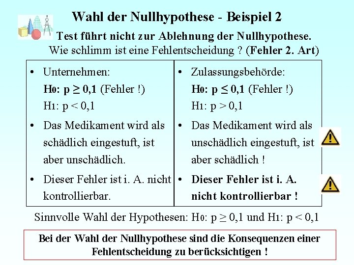 Wahl der Nullhypothese - Beispiel 2 Test führt nicht zur Ablehnung der Nullhypothese. Wie