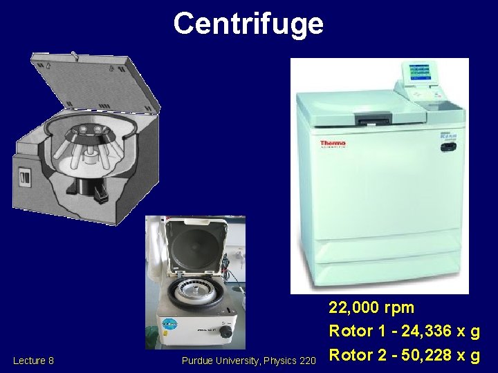 Centrifuge Lecture 8 Purdue University, Physics 220 22, 000 rpm Rotor 1 - 24,