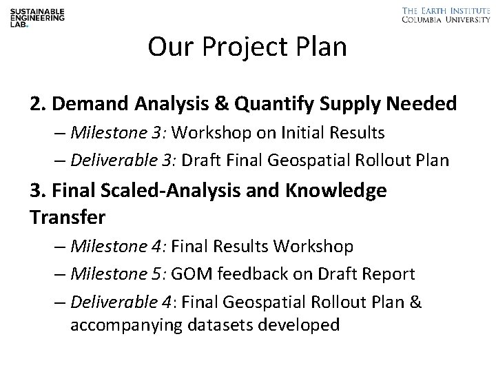 Our Project Plan 2. Demand Analysis & Quantify Supply Needed – Milestone 3: Workshop