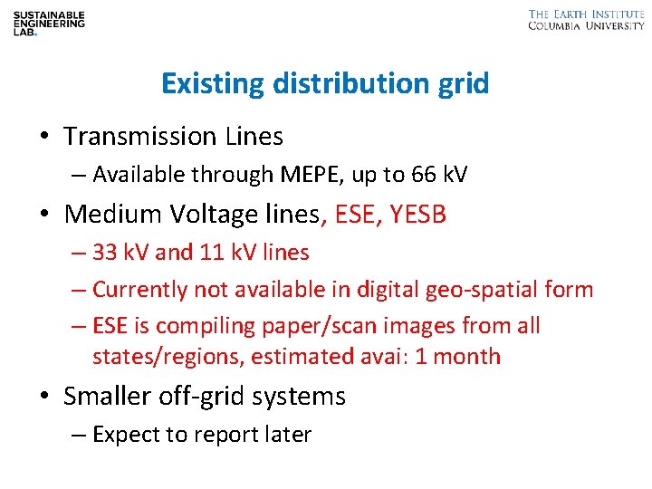 Existing distribution grid • Transmission Lines – Available through MEPE, up to 66 k.