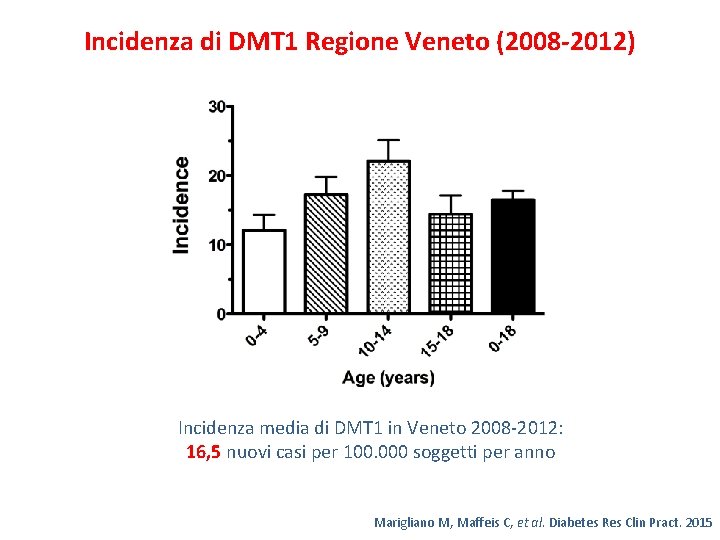 Incidenza di DMT 1 Regione Veneto (2008 -2012) Incidenza media di DMT 1 in