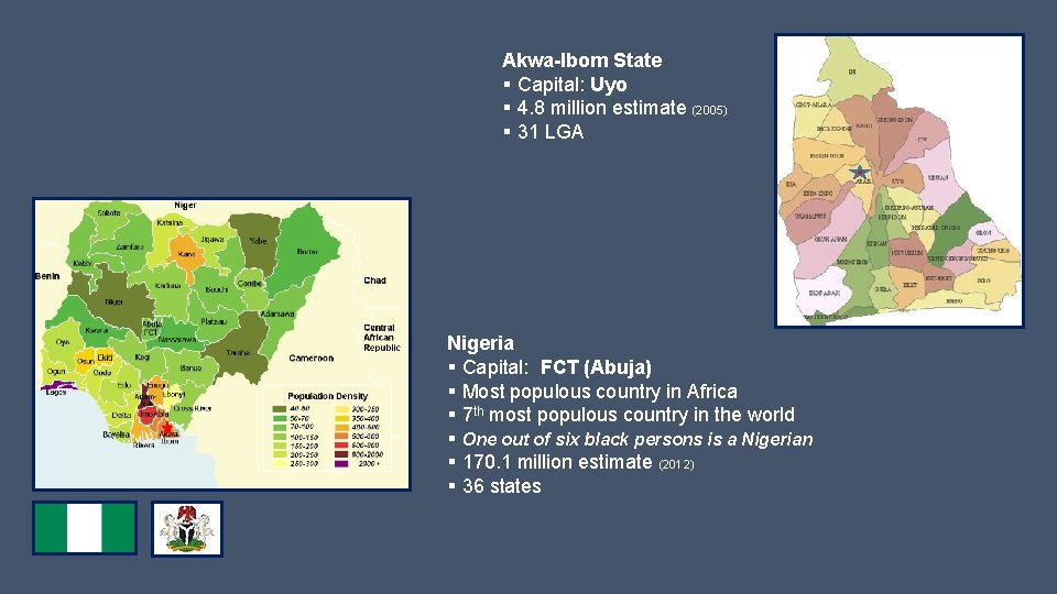 Akwa-Ibom State § Capital: Uyo § 4. 8 million estimate (2005) § 31 LGA