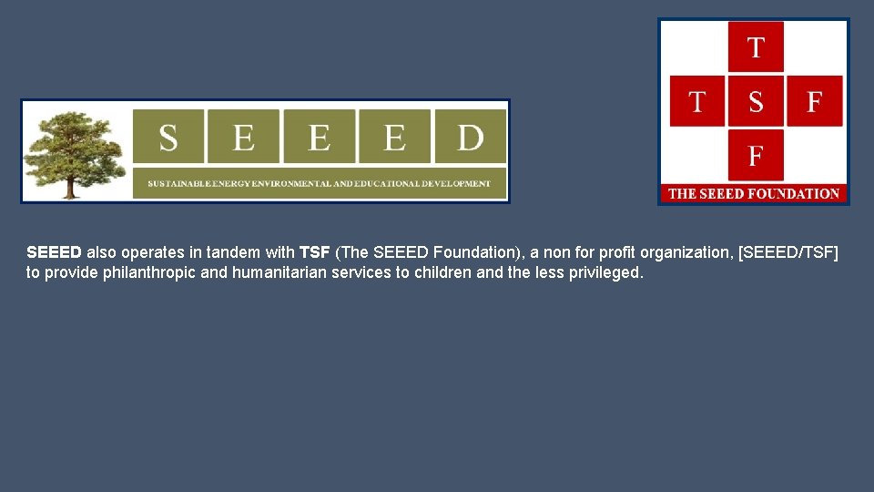 SEEED also operates in tandem with TSF (The SEEED Foundation), a non for profit