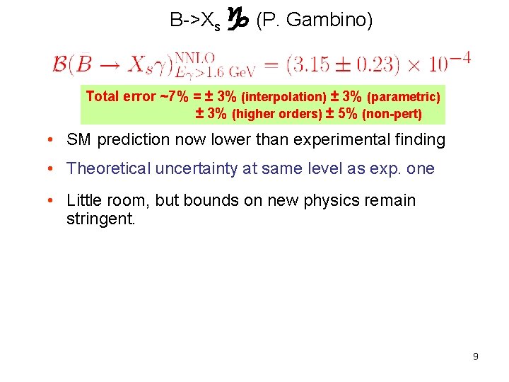 B->Xs (P. Gambino) Total error ~7% = ± 3% (interpolation) ± 3% (parametric) ±