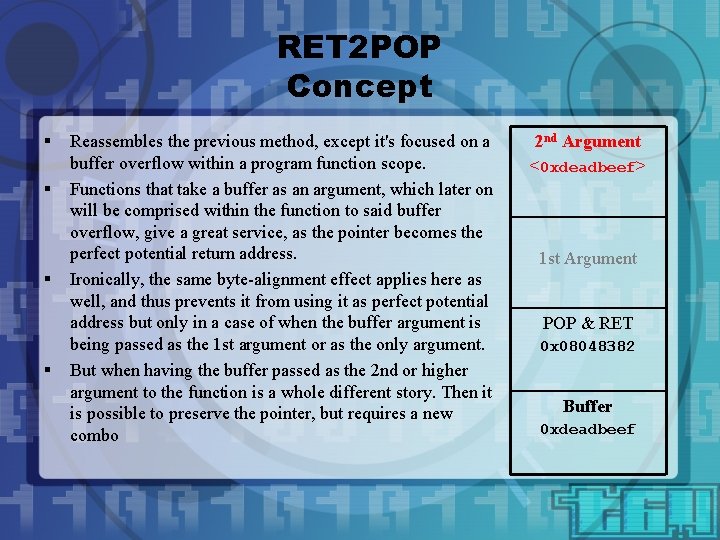 RET 2 POP Concept § § Reassembles the previous method, except it's focused on