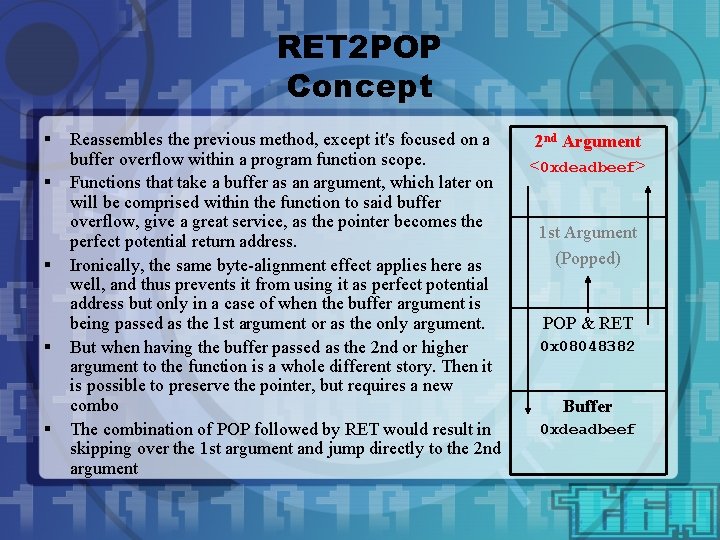 RET 2 POP Concept § § § Reassembles the previous method, except it's focused