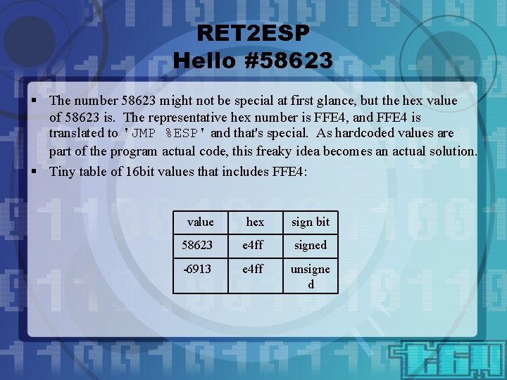 RET 2 ESP Hello #58623 § The number 58623 might not be special at