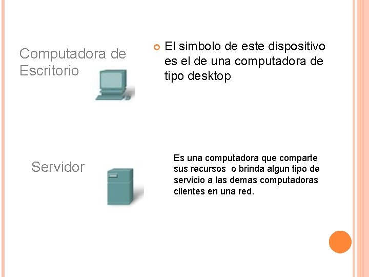 Computadora de Escritorio Servidor El simbolo de este dispositivo es el de una computadora