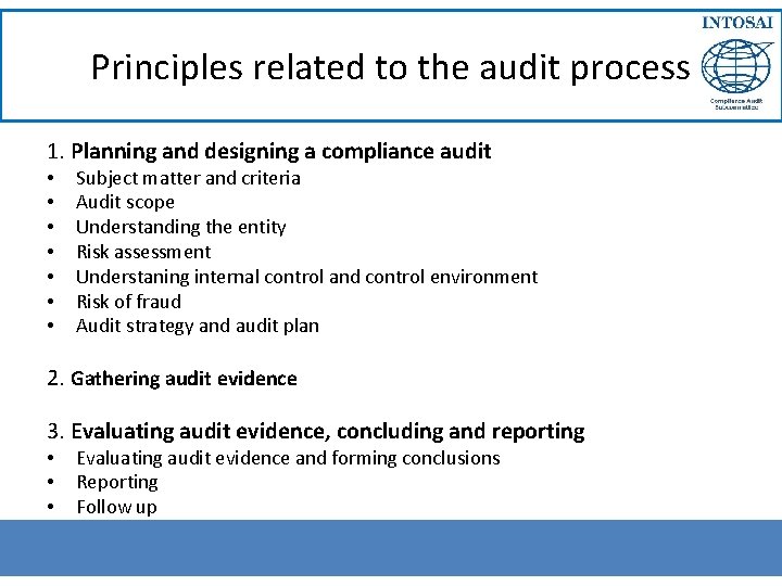 Principles related to the audit process 1. Planning and designing a compliance audit •