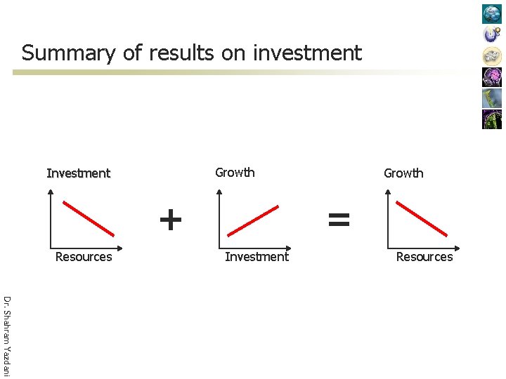 Summary of results on investment Growth Investment = + Resources Growth Investment Resources Dr.
