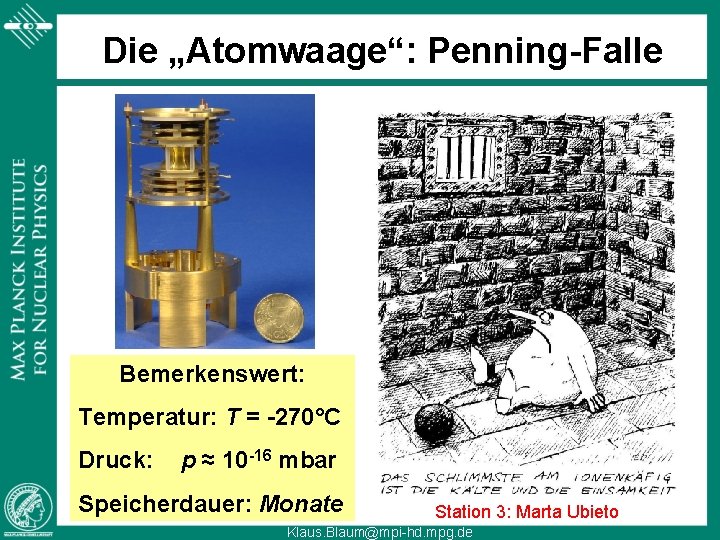 Die „Atomwaage“: Penning-Falle 2 mm Bemerkenswert: Temperatur: T = -270°C Druck: p ≈ 10