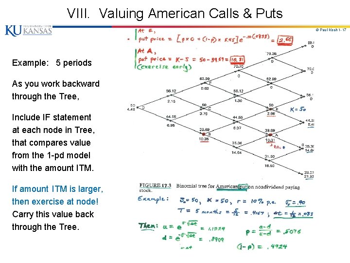 VIII. Valuing American Calls & Puts © Paul Koch 1 -17 Example: 5 periods