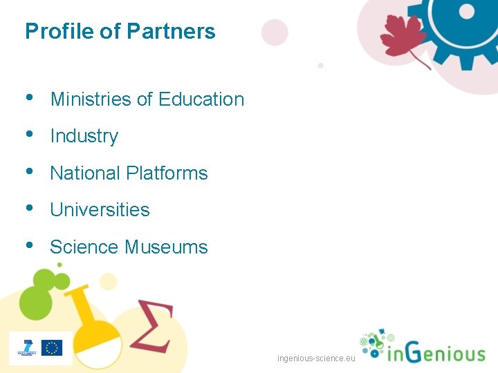 Profile of Partners • Ministries of Education • Industry • National Platforms • Universities