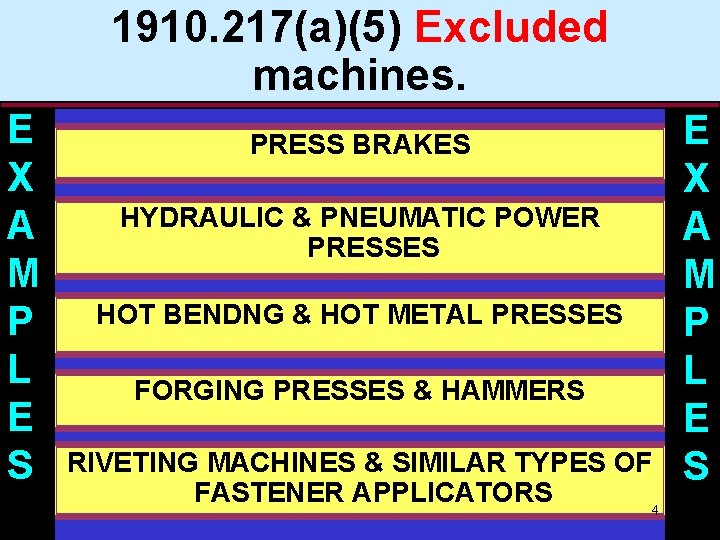 1910. 217(a)(5) Excluded machines. E X A M e. P L E S PRESS