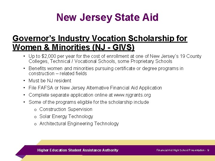 New Jersey State Aid Governor’s Industry Vocation Scholarship for Women & Minorities (NJ -