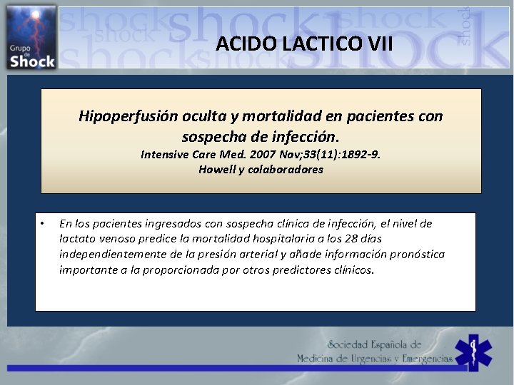 ACIDO LACTICO VII Hipoperfusión oculta y mortalidad en pacientes con sospecha de infección. Intensive