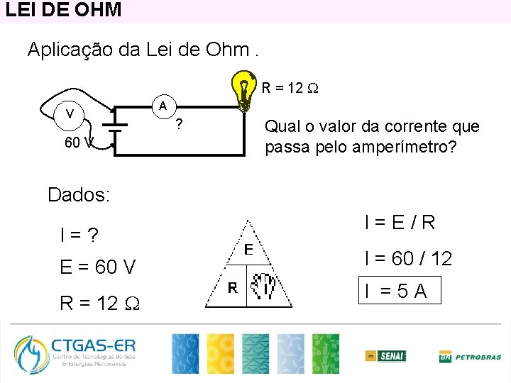 LEI DE OHM Aplicação da Lei de Ohm. R = 12 V 60 V