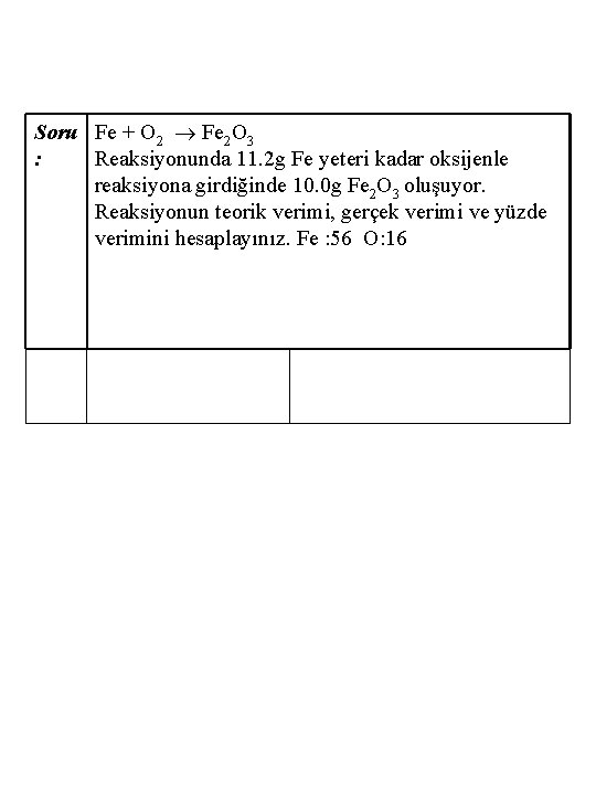 Soru Fe + O 2 Fe 2 O 3 : Reaksiyonunda 11. 2 g