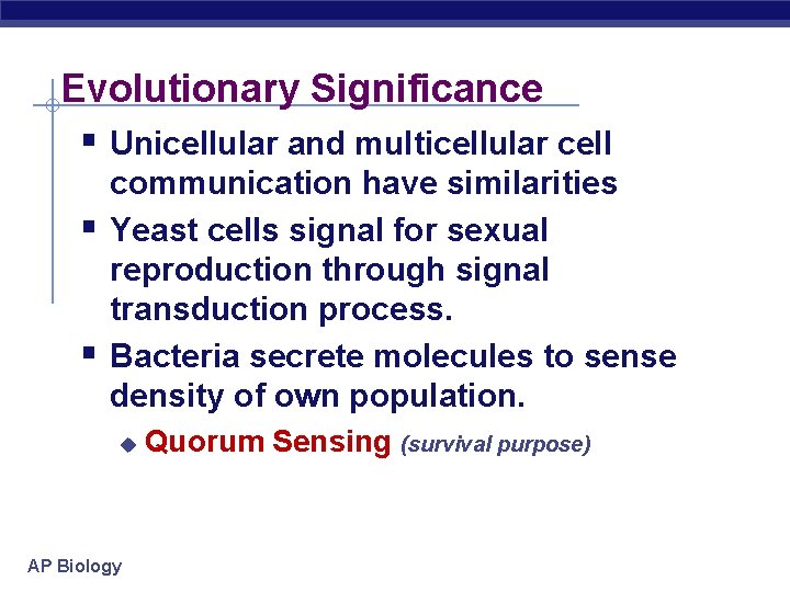 Evolutionary Significance § Unicellular and multicellular cell § § communication have similarities Yeast cells