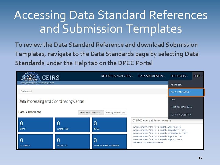 Accessing Data Standard References and Submission Templates To review the Data Standard Reference and