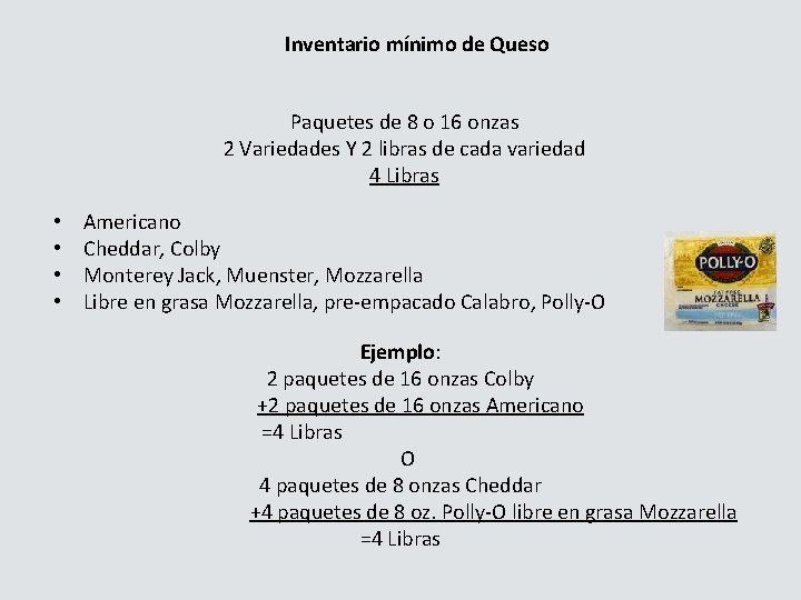 Inventario mínimo de Queso Paquetes de 8 o 16 onzas 2 Variedades Y 2