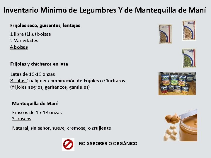 Inventario Mínimo de Legumbres Y de Mantequilla de Maní Frijoles seco, guisantes, lentejas 1