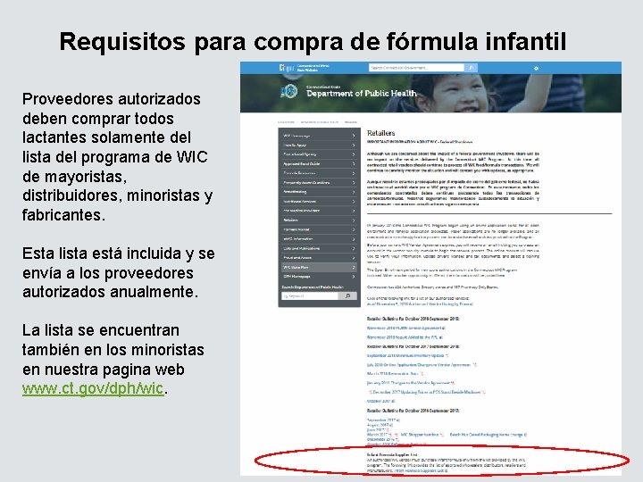 Requisitos para compra de fórmula infantil Proveedores autorizados deben comprar todos lactantes solamente del