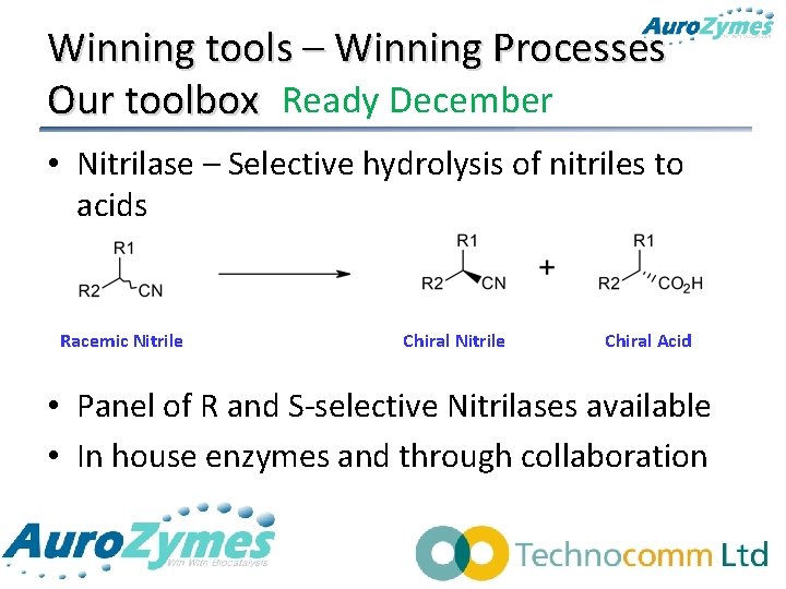 Winning tools – Winning Processes Our toolbox Ready December • Nitrilase – Selective hydrolysis