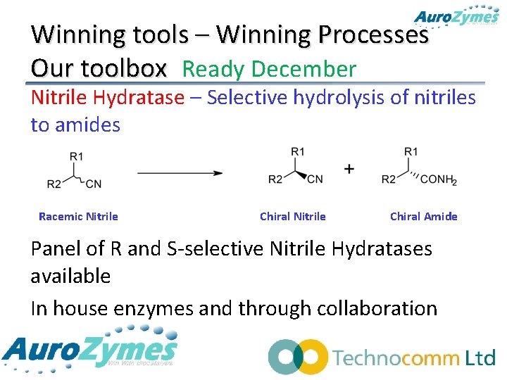 Winning tools – Winning Processes Our toolbox Ready December Nitrile Hydratase – Selective hydrolysis