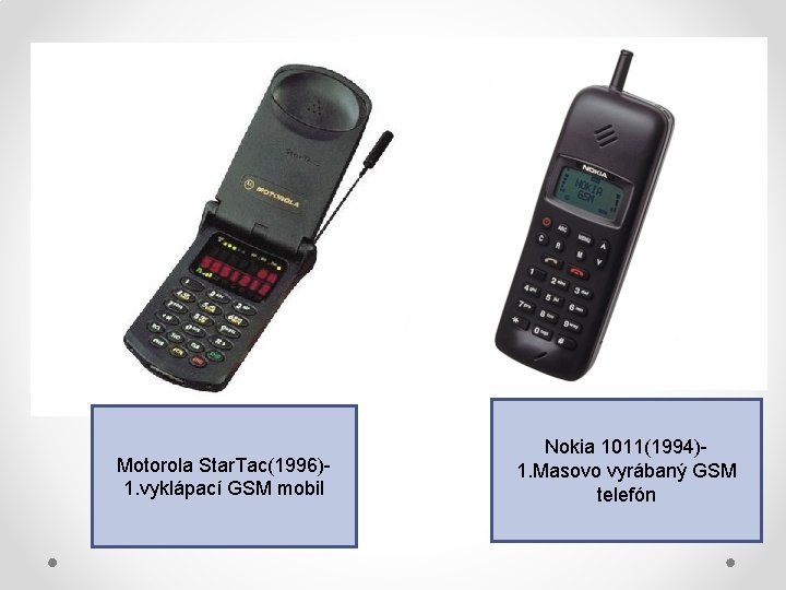 Motorola Star. Tac(1996)1. vyklápací GSM mobil Nokia 1011(1994)1. Masovo vyrábaný GSM telefón 