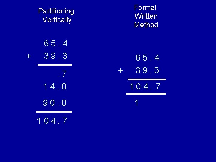Formal Written Method Partitioning Vertically 65. 4 + 39. 3. 7 14. 0 90.