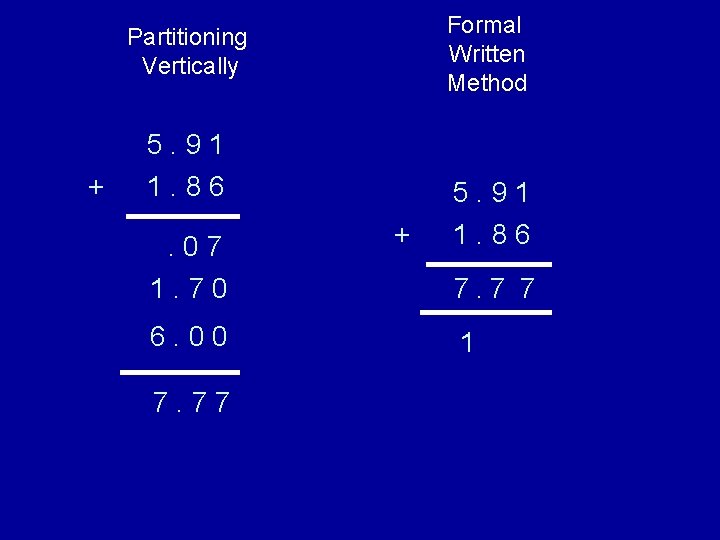Formal Written Method Partitioning Vertically 5. 91 + 1. 86. 07 + 5. 91