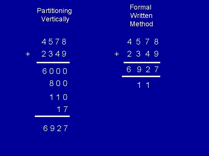 + Partitioning Vertically Formal Written Method 4578 4 5 7 8 2349 + 2