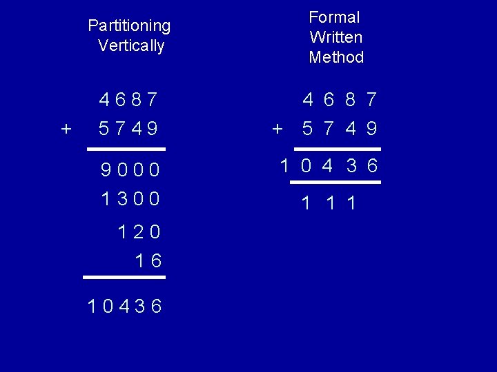 + Partitioning Vertically Formal Written Method 4687 4 6 8 7 5749 + 5