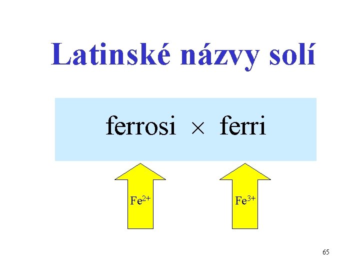 Latinské názvy solí ferrosi ferri Fe 2+ Fe 3+ 65 