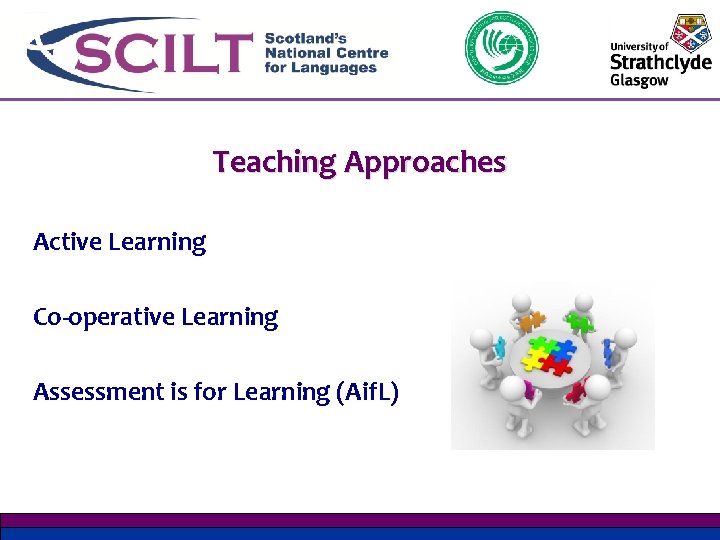 Teaching Approaches Active Learning Co-operative Learning Assessment is for Learning (Aif. L) 