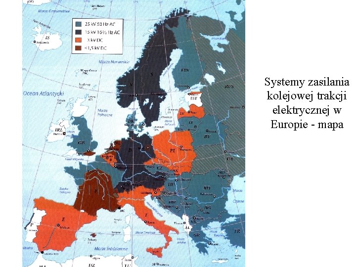 Systemy zasilania kolejowej trakcji elektrycznej w Europie - mapa 