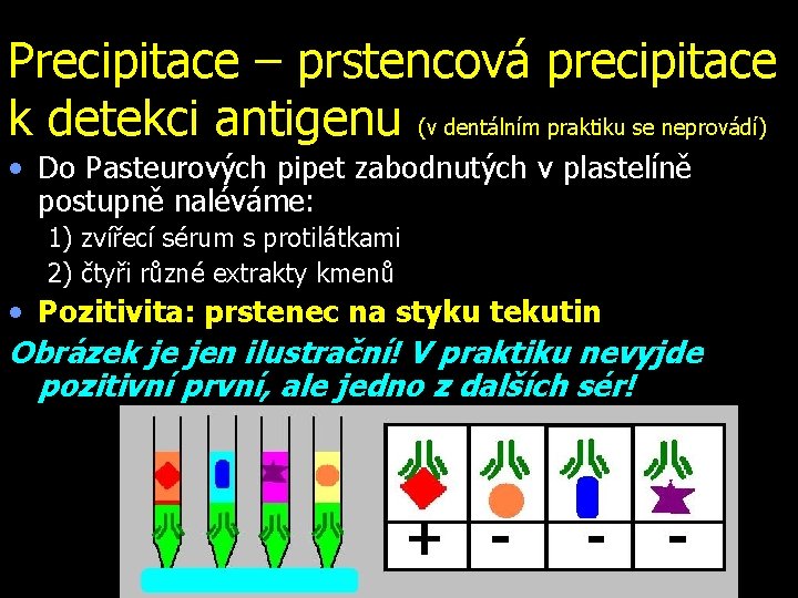 Precipitace – prstencová precipitace k detekci antigenu (v dentálním praktiku se neprovádí) • Do