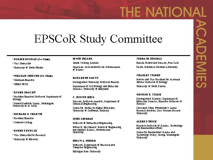 EPSCo. R Study Committee • NORINE NOONAN (Co-Chair) • Vice Chancellor • University of