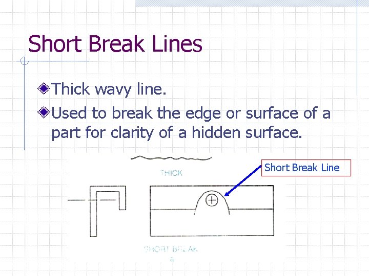 Short Break Lines Thick wavy line. Used to break the edge or surface of