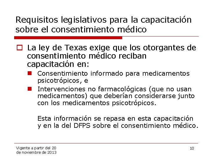 Requisitos legislativos para la capacitación sobre el consentimiento médico o La ley de Texas