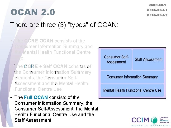 OCAN 2. 0 There are three (3) “types” of OCAN: • The CORE OCAN