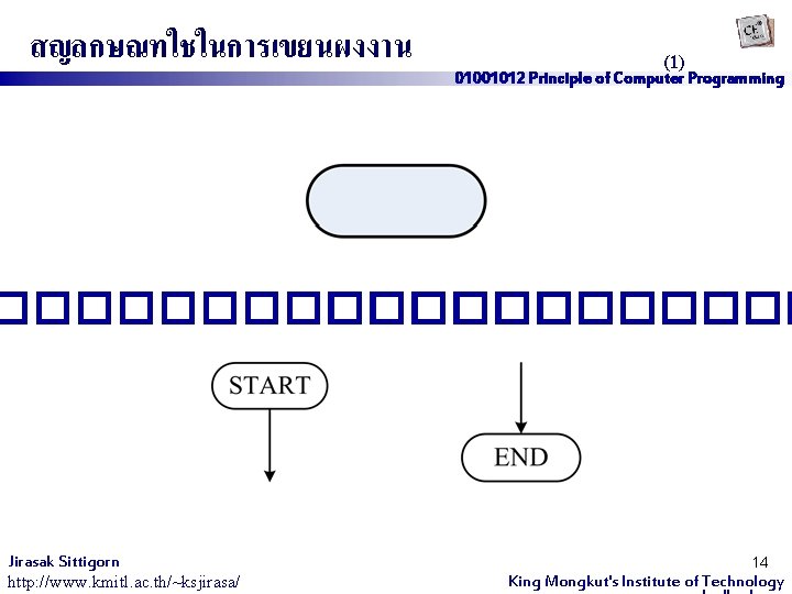 สญลกษณทใชในการเขยนผงงาน (1) 01001012 Principle of Computer Programming ������� Jirasak Sittigorn http: //www. kmitl. ac.