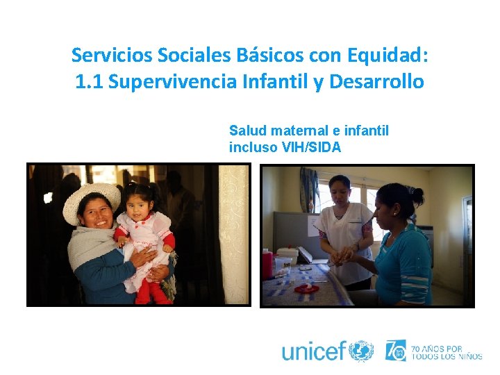 Servicios Sociales Básicos con Equidad: 1. 1 Supervivencia Infantil y Desarrollo Salud maternal e